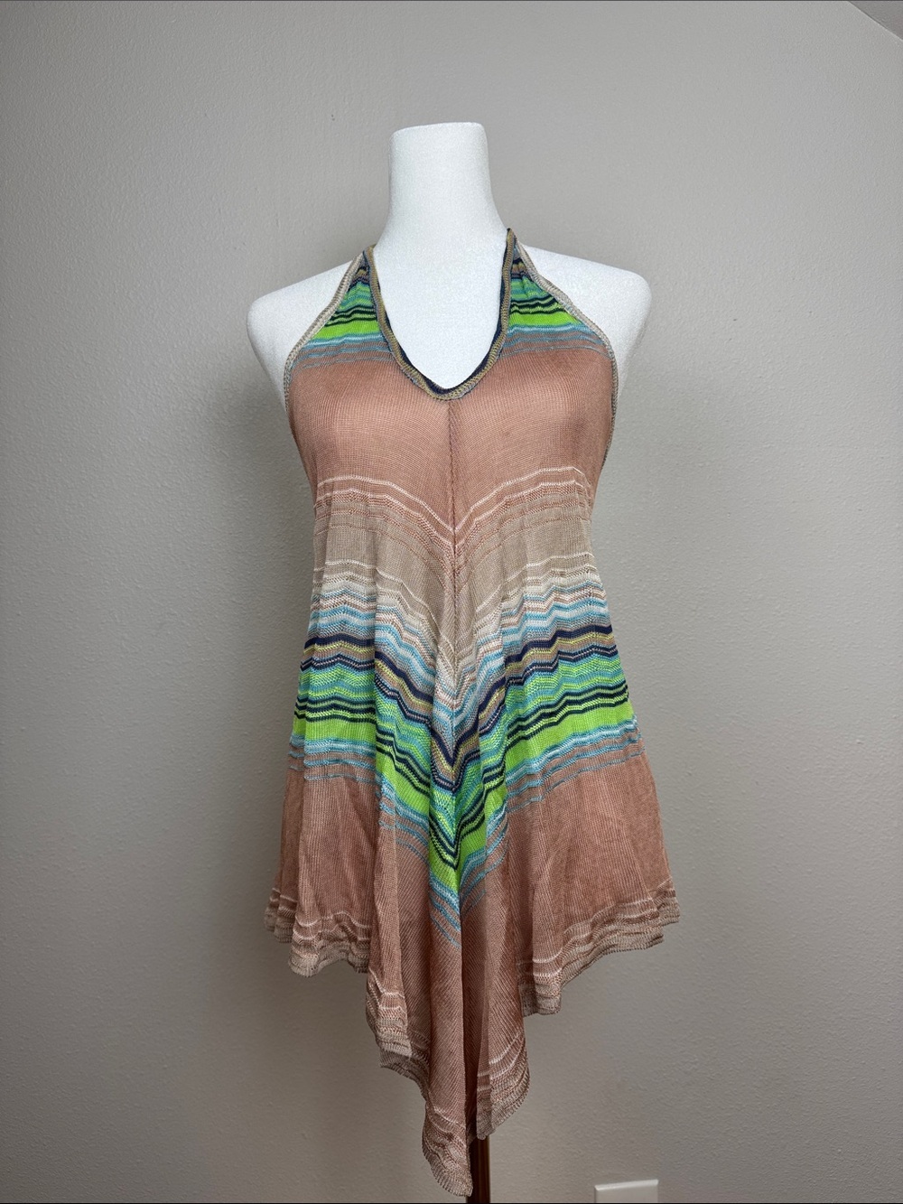Young Fabulous & Broke Halter Top Asymmetric Hem Wave Print Viscose Size S